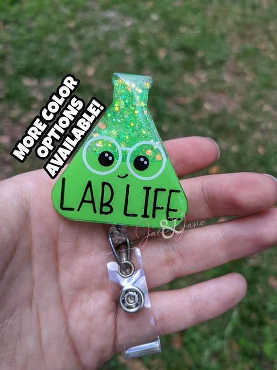 Beaker Badge Reel, Lab Life Retractable Badge Reel, Glitter Badge Clip,  Gift for Lab Tech, Lab Tech Badge Holder, Cute Lab Beaker Badge Reel 