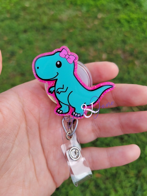 Dinosaur Badge Reel, Dino Badge Reel, Dino lover gift, Teacher ID Holder, Cute Triceratops Badge, Nurse Badge, gift for her, Cute Dino Badge