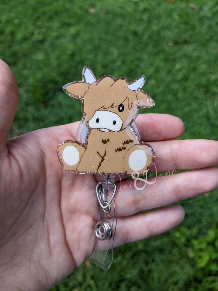 Highland Cow Badge Reel, Retractable Badge Reel, Animal Badge