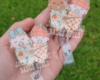 Pumpkin Baby Badge Reel, Mother Baby Nurse Badge Holder, Fall Labor and Delivery Badge Reel, Gift for OB, Doula Badge Reel, Gift for Midwife