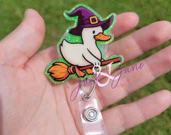 Halloween Witch Silly Goose Badge Reel, Duck ID Holder, Cute Halloween Fall Goose Badge, Glitter Nurse Badge, Animal Badge Reel