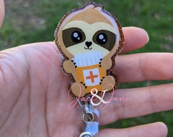 Sloth RX Badge Reel, Retractable Badge Reel, Pharmacy Tech Badge Holder, Pill Bottle Badge Reel, Pharmacist ID Holder, Cute Nurse Badge Reel
