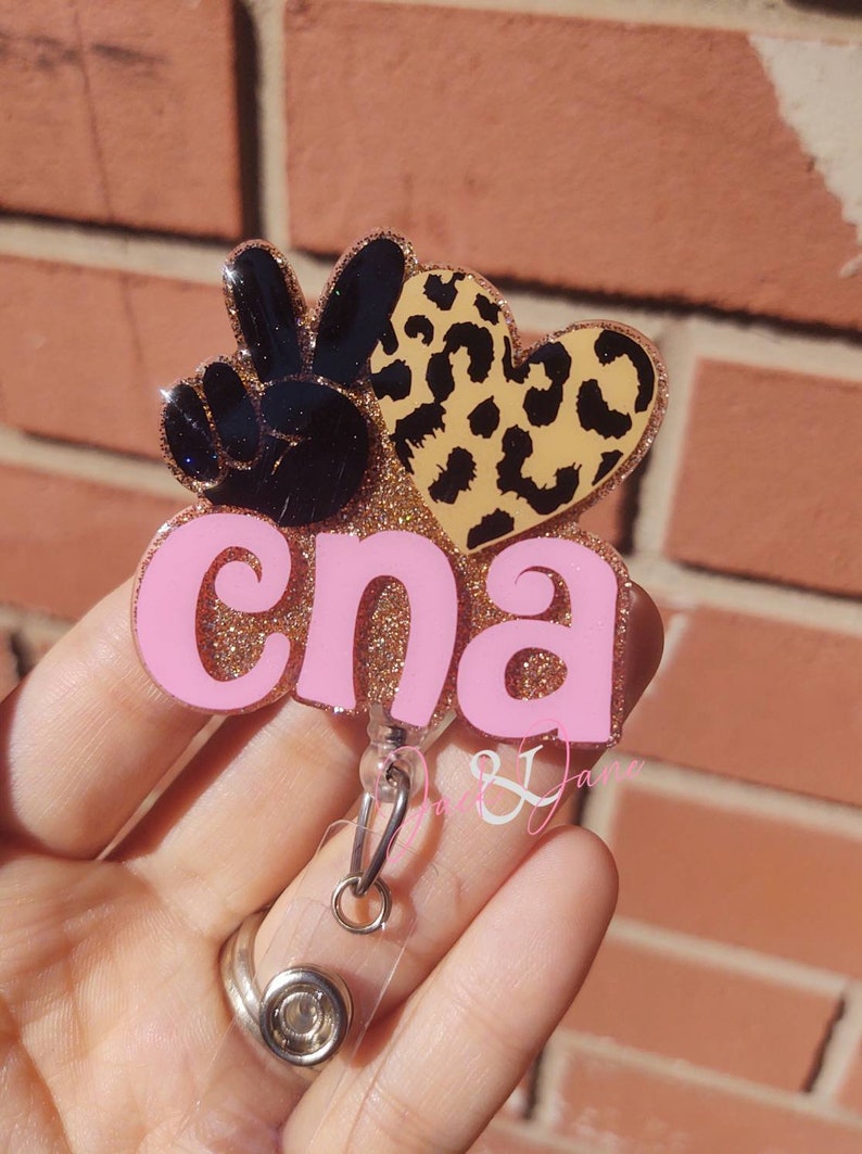 Peace Love CNA Badge Reel Cute Leopard Print Badge Holder Etsy