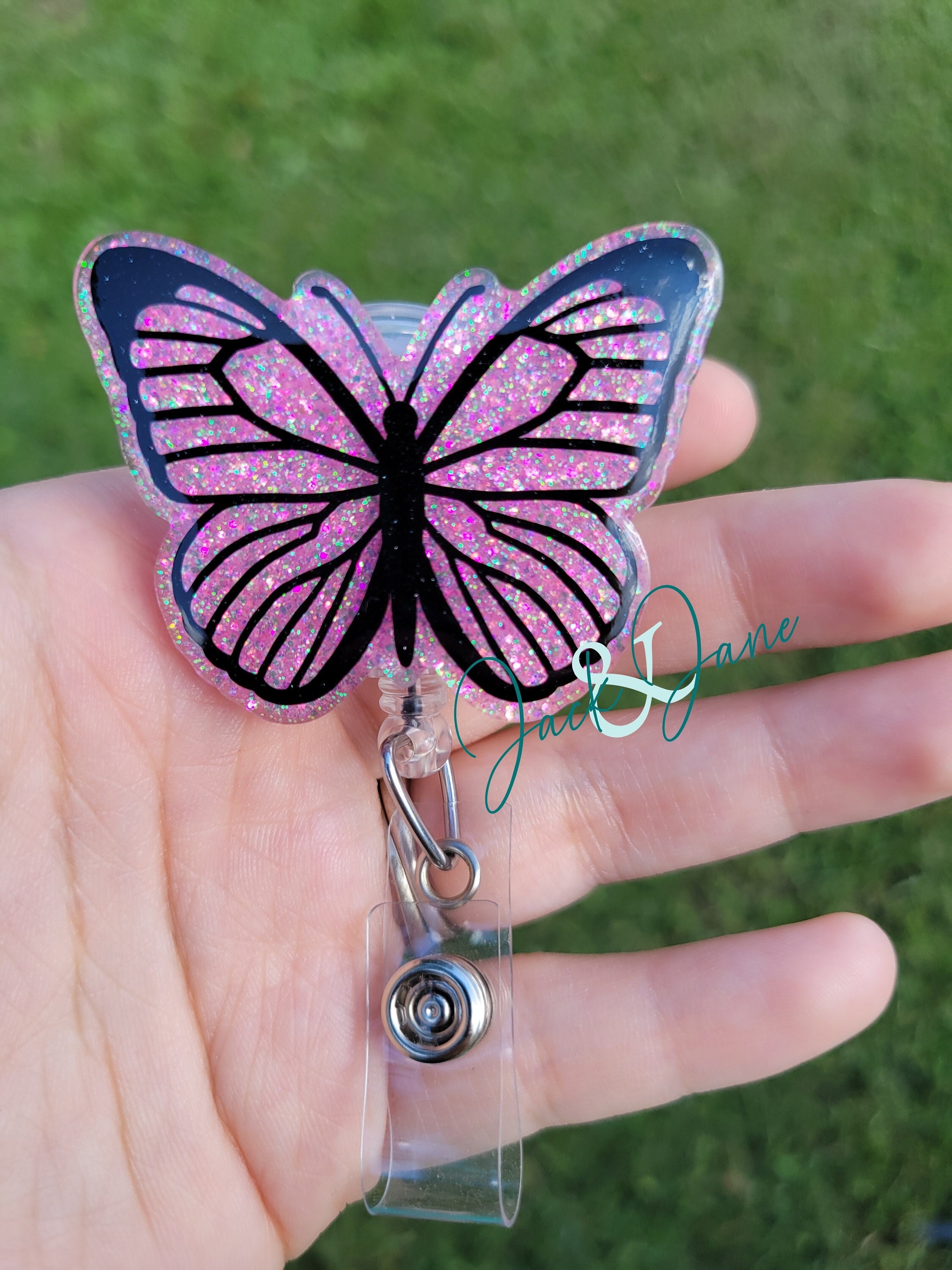 Butterfly Badge Reel, Spring Retractable Badge Reel, Gift for Her, Gift for Butterfly Lover, Cute Summer Badge Reel, Glitter Nurse Badge