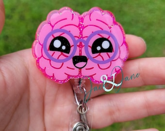 Brain Glittered Badge Reel: Neuro Nurse ID Holder