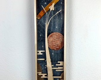 Obra de arte cortada con láser de madera / Lanzamiento vertical