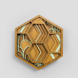 Oeuvre découpée au laser en bois | Petit hexagone