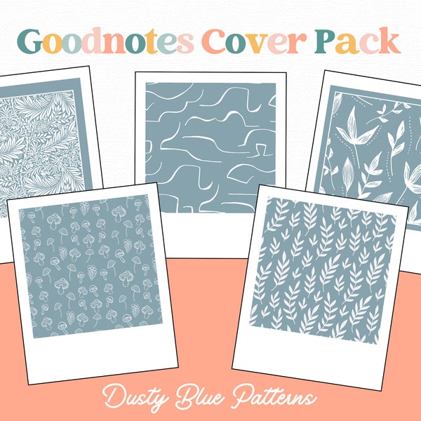 Blue Nature Goodnotes Digital Notebook Journal Cover| 5 Pack| Dusty Blue Nature Leaves Cottagecore| Customize for Student, Budget, Planner