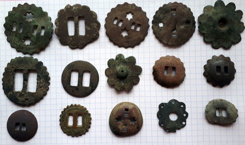 SET of 15 Ancient Brass Buttons 18-19th century Archaeological Finds Original patina