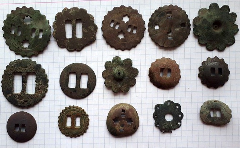 SET of 15 Ancient Brass Buttons 18-19th century Archaeological Finds Original patina
