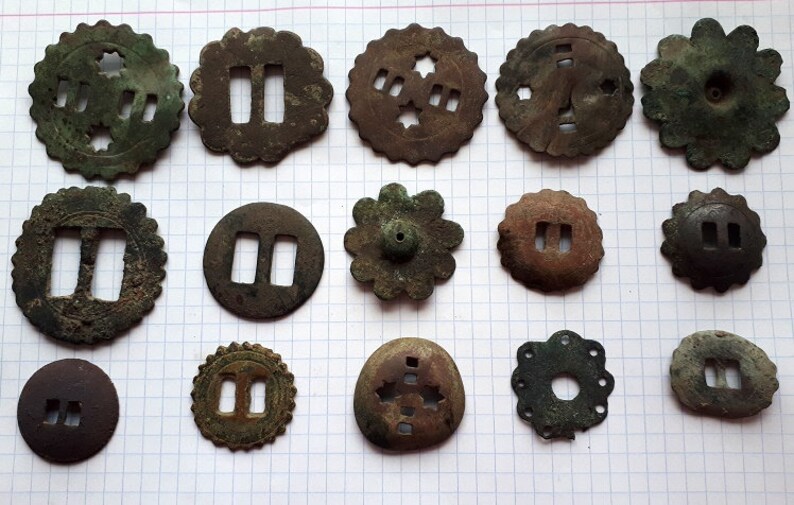 SET of 15 Ancient Brass Buttons 18-19th century Archaeological Finds Original patina