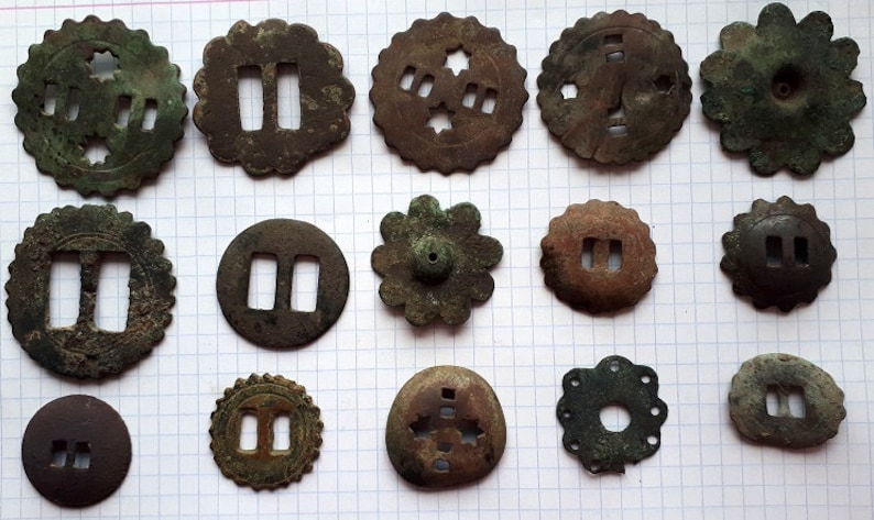 SET of 15 Ancient Brass Buttons 18-19th century Archaeological Finds Original patina
