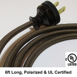 Cable eléctrico nuevo estilo vintage recubierto de tela con enchufe polarizado de baquelita de imitación para restaurar su radio antigua, lámpara vintage o ventilador.