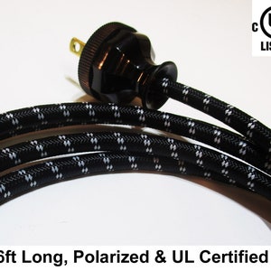 New Vintage Style Cloth Covered Electrical Cord w/ Repro Bakelite Polarized Plug for Your Antique Radio, Vintage Lamp or Fan Restoration