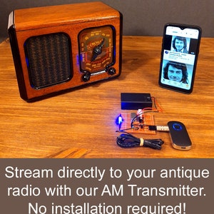 AM Transmitter - Stream to Your Old Antique Vintage Tube Radio - Wireless Bluetooth Receiver, CD, FM, iPhone, Tablet, Mp3
