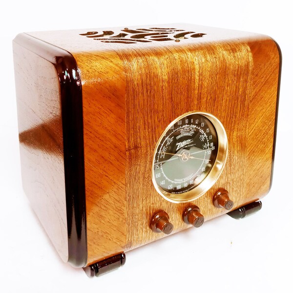 1937 Zenith Black Dial Old Antique Wood Vintage Tube Radio Restored Cabinet Converted to a Bluetooth Speaker