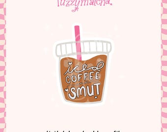 digital download · iced coffee and smut png file · coffee bookish clip art · romance book lover · sticker design · png file