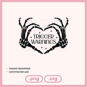 digital download · trigger warning skeleton heart hands svg file · booktok clip art · dark romance booktok png · adult book club svg file