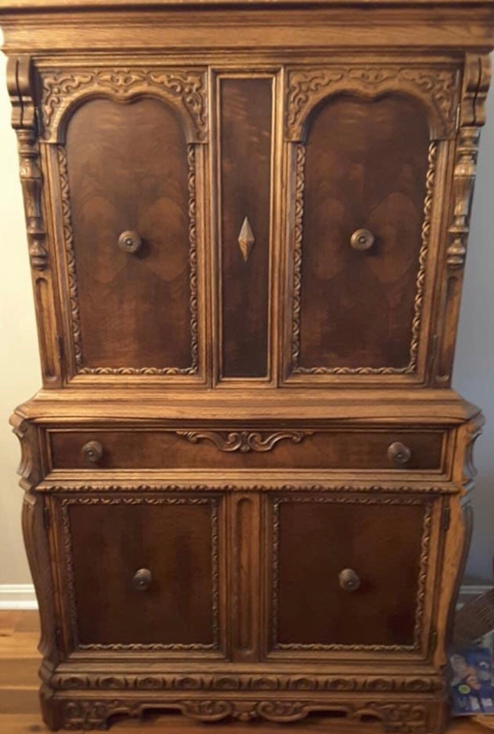 Custom refinished jacobean style hutch Etsy