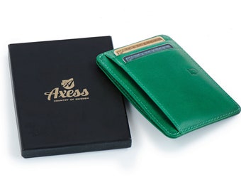 Green Handmade cowhide card holder ultra-thin mini portable front pocket card case 