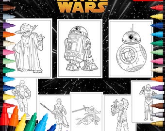 スターウォーズの塗り絵ページシートデジタル印刷可能なクリップアートインスタントダウンロード子供用