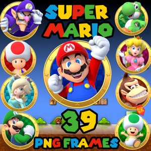 super Mario Clipart 39 Rahmen png transparente Cliparts, druckbare Mario, digitale Mario, sofortiger Download, Mario transparente PNG Geburtstag PNG