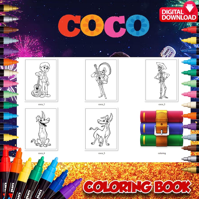 Coco Coloring Book Pages Sheets Digital Printable Clipart Instant ...