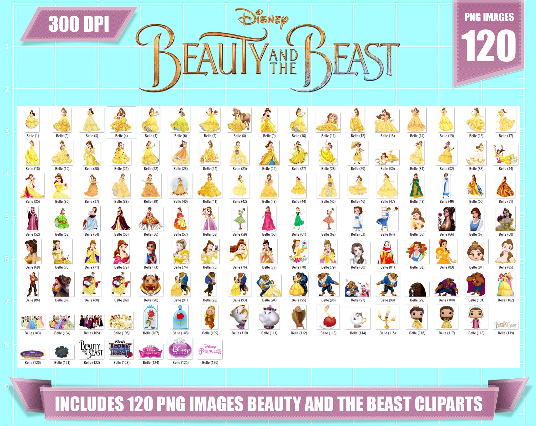 Beauty and the Beast Clipart 120 Png Images Printable Beauty - Etsy