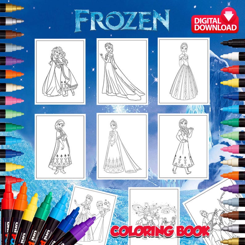 Frozen Elsa Ice Princess Anna Coloring Book Pages Sheets for Kids ...