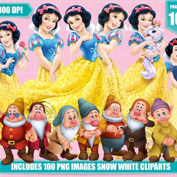 Snow White clipart 100 png images, printable Snow White png clipart, digital instant download, Snow White princess png images birthday party