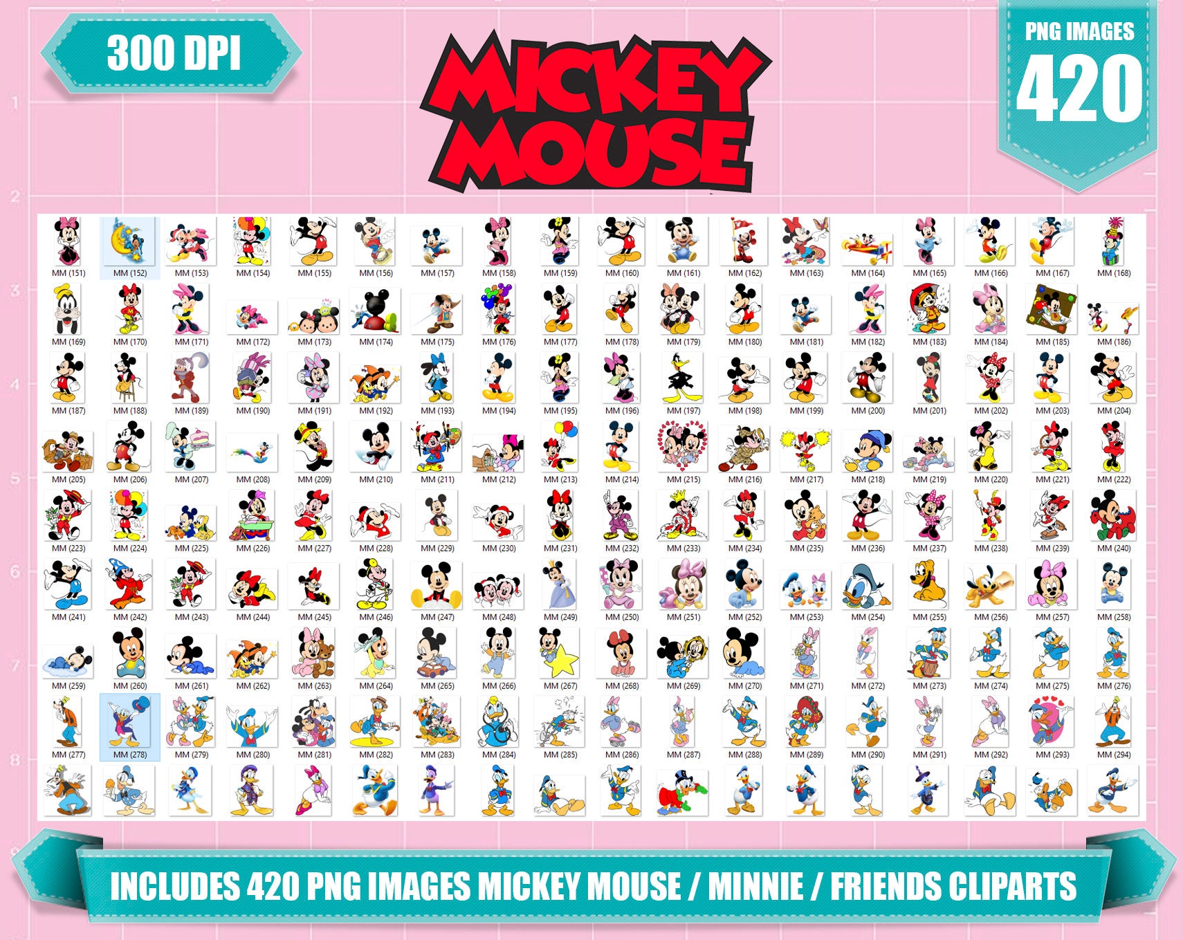 Mickey and Friends Clipart, 420 PNG Images (digital Download) - Etsy