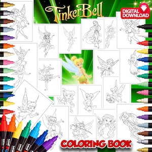 Tinkerbell pixie fairy princess magical fairytale Coloring Book Pages Sheets for kids Digital Printable Clipart Instant Download