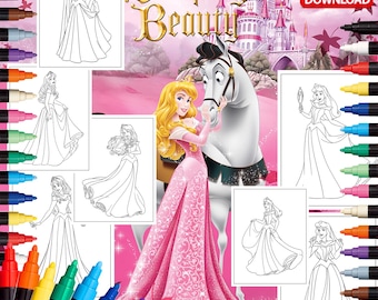Sleeping beauty enchanted Aurora castle princess Coloring Book Pages Sheets for kids Digital Printable Clipart Instant Download