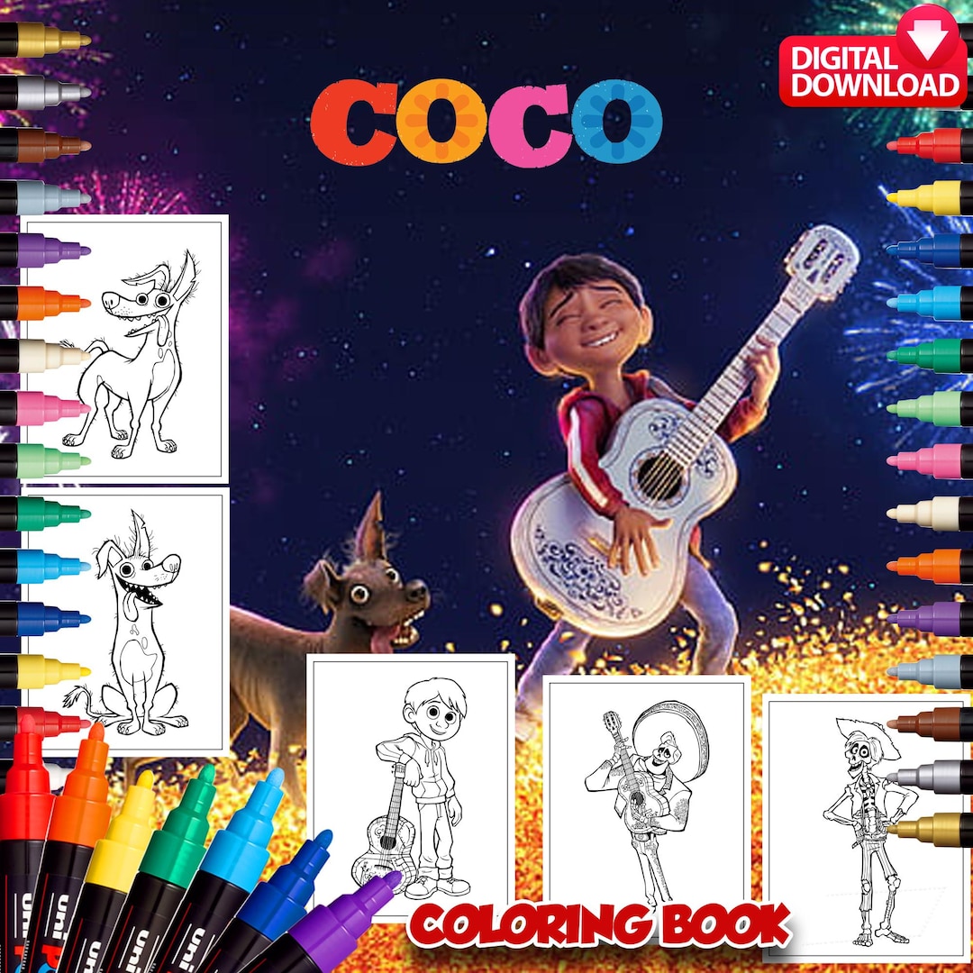 Coco Note Pages Coco Coloring Book Pages Sheets Digital Printable Clipart Instant ...