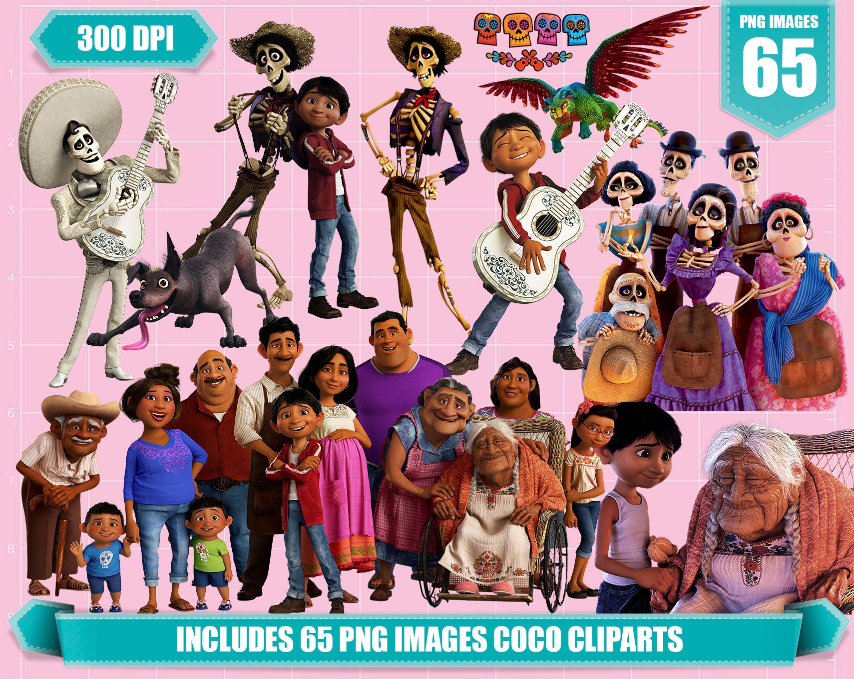 Coco Clipart: 65 PNG Images for Birthday Party (digital Download