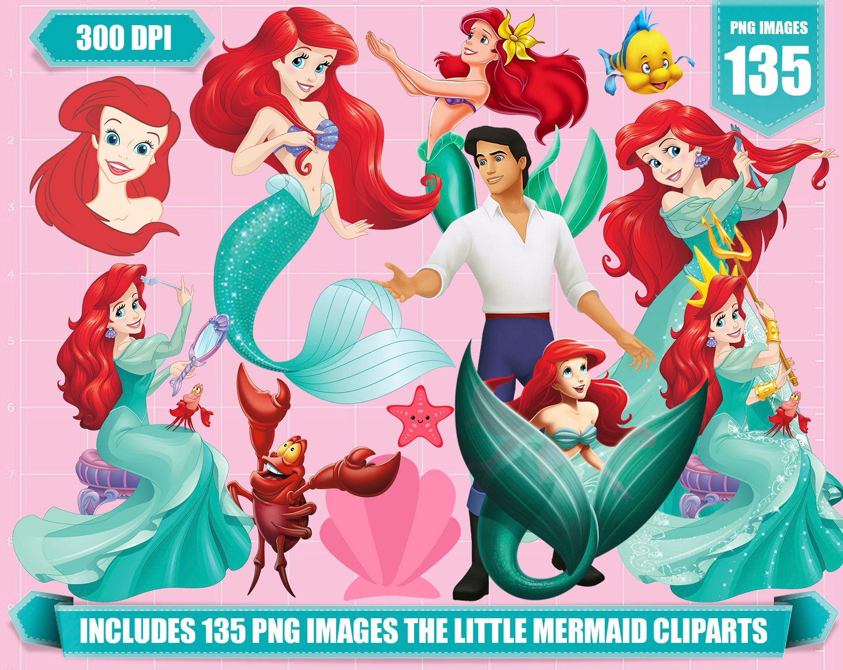The Little Mermaid Clipart 135 Png Images Printable the Etsy Canada