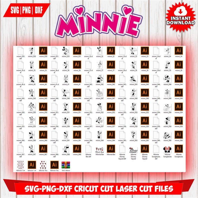 Minnie Mouse SVG Bundle, Cricut DXF Laser Cut Files Digital Download ...