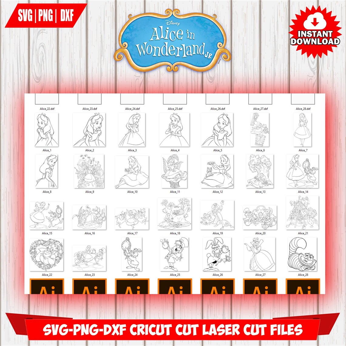 Alice in Wonderland Princess SVG Bundle, Cricut DXF Laser Cut Files ...