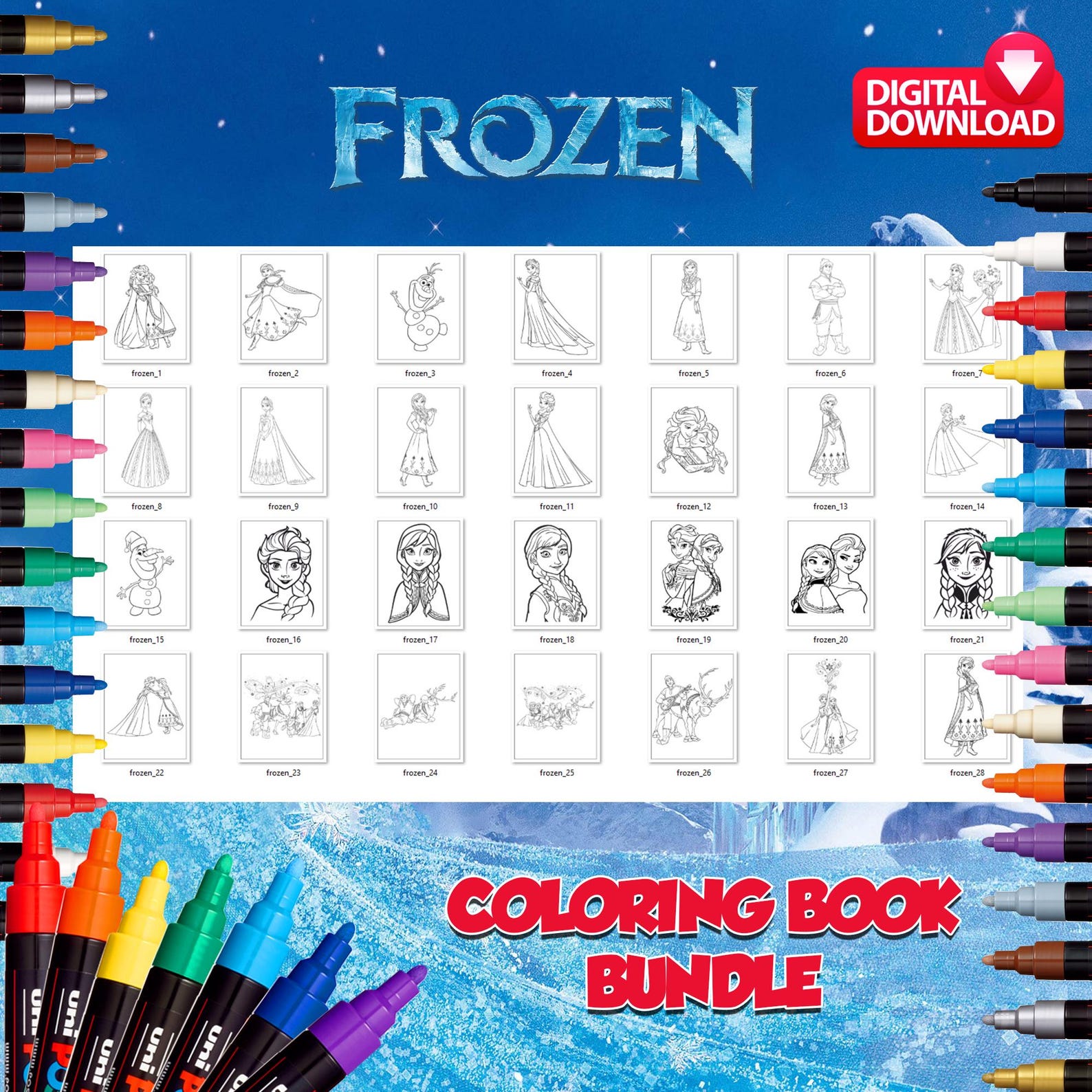 Frozen Elsa Ice Princess Anna Coloring Book Pages Sheets for Kids ...