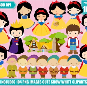 Schattige Sneeuwwitje clipart 104 png-afbeeldingen, afdrukbare Sneeuwwitje png clipart, digitale instant download, Sneeuwwitje verjaardagsfeestje clipart png