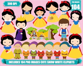 Snow White Clipart, 104 PNG Images, Cartoon Princess (Digital Download)