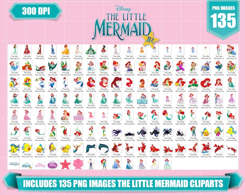 The Little Mermaid Clipart 135 Png Images Printable the - Etsy