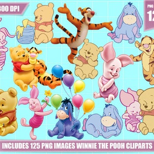 Imágenes prediseñadas de Winnie the Pooh (125 PNG), imágenes prediseñadas imprimibles de Winnie the Pooh, descarga digital de Pooh, álbum de recortes, descarga instantánea PNG