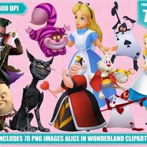 Alice im Wunderland Clipart PNG transparente Bilder, Sofort-Download, Alice im Wunderland Geburtstagsparty Clipart, digitale tragbare PNG-Datei