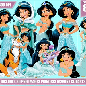 Jasmin Clipart 80 PNG Bilder, bedruckbare Jasmin PNG Clipart, digitaler sofort-Download, Jasmin Prinzessin transparente PNG Bilder, Geburtstag