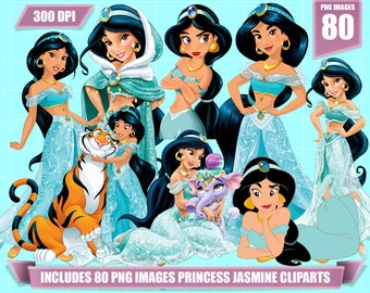 Jasmine clipart 80 immagini png, clipart Jasmine png stampabile, download immediato digitale, immagini png trasparenti della principessa Jasmine, compleanno