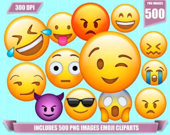 emoji faces clipart collection clip art 500 png, digital emoji, printable emoji faces, digital download, birthday party supplies decorations