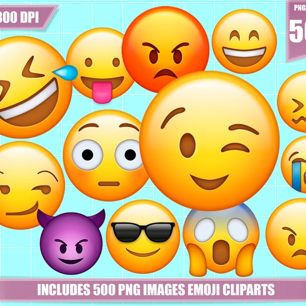 emoji faces clipart collection clip art 500 png, digital emoji, printable emoji faces, digital download, birthday party supplies decorations