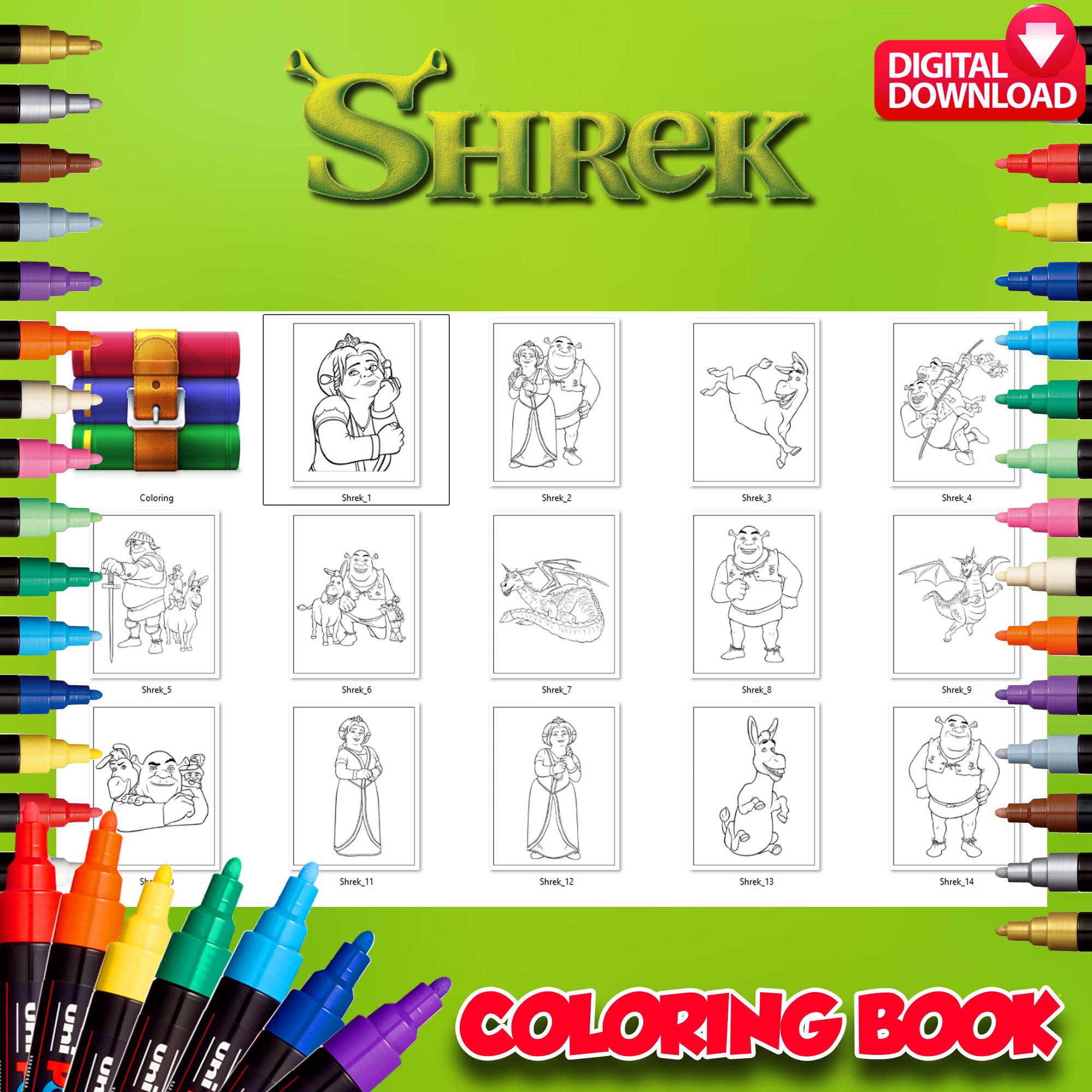 Shrek Coloring Book Pages Sheets Digital Printable Clipart Instant ...