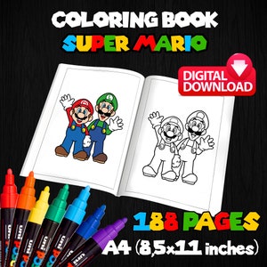 Super Mario da colorare, clipart di Mario, disegni da colorare di Mario stampabili, download immediato